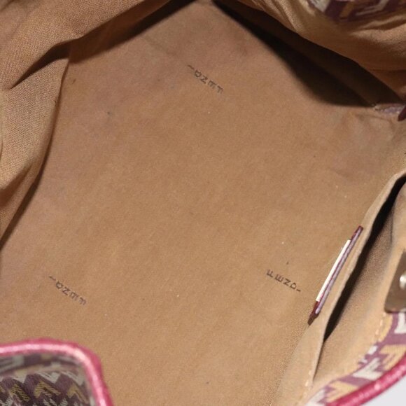 FENDI Zucchino Canvas Hand Bag Wine Red Gold Auth 120902 - Picture 11 of 16